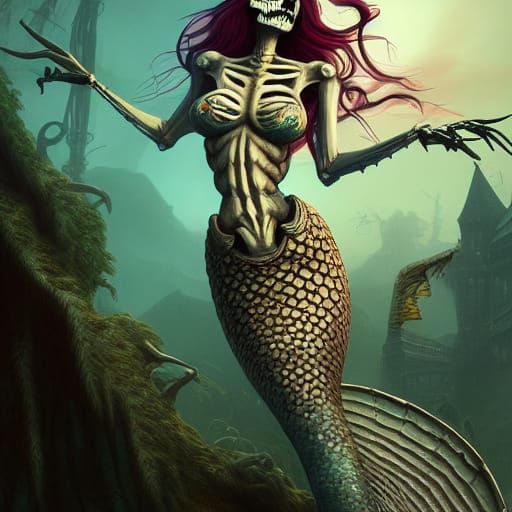 Skeleton Mermaid in Detailed Matte Painting