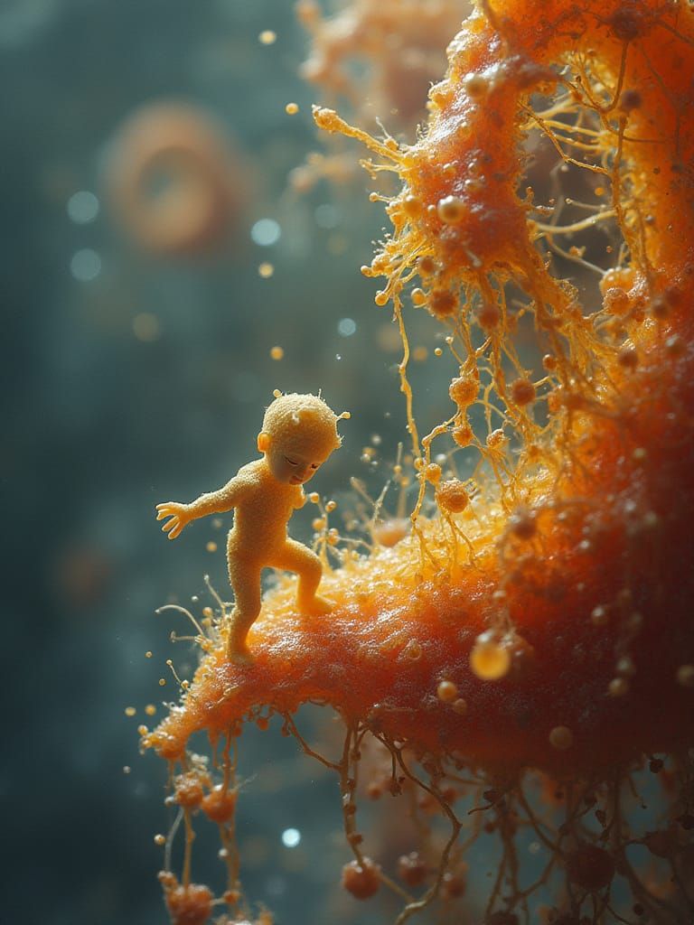 Tiny Petallic Person in Crazed Emulsion Denial