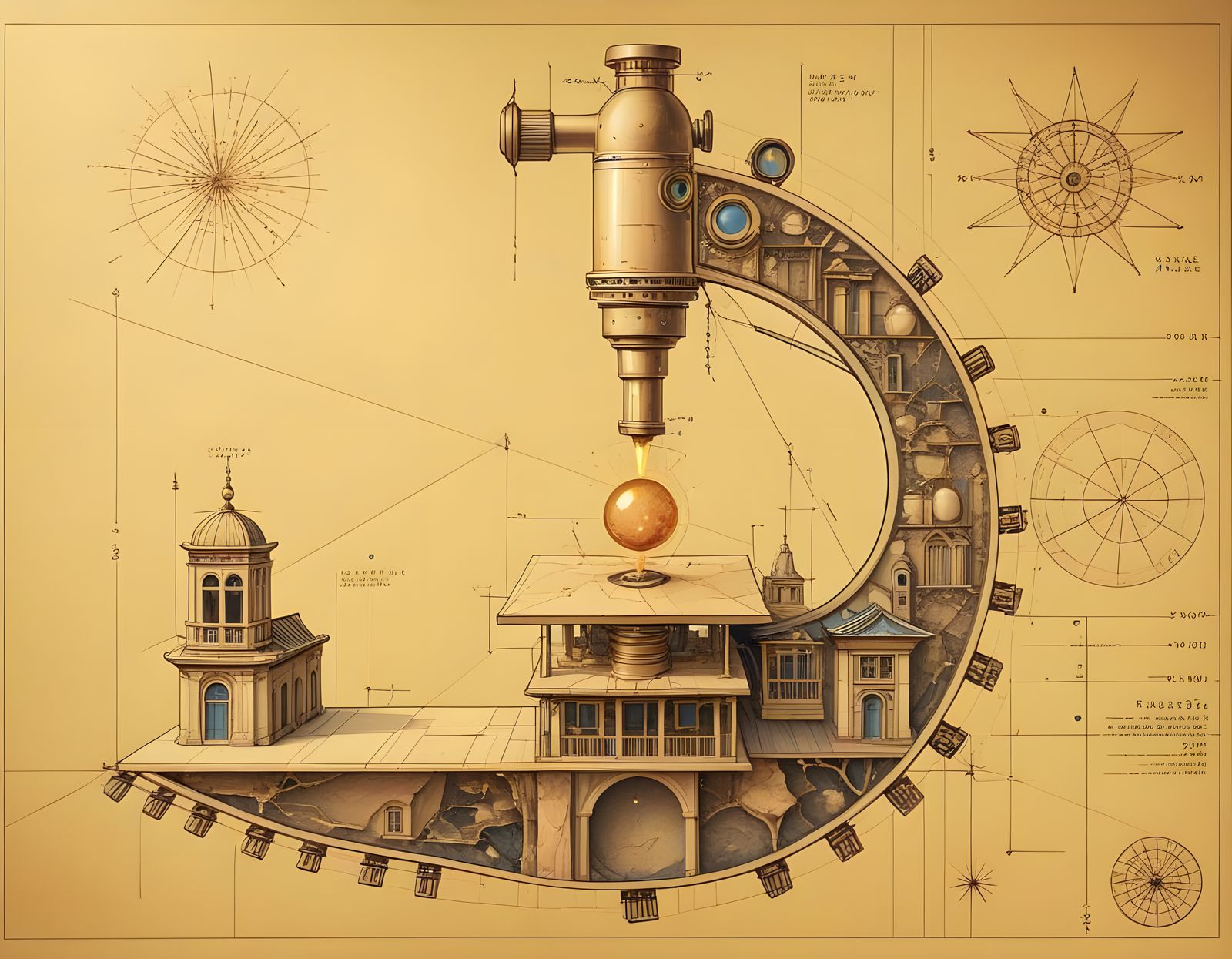 Kintsugi Porcelain Landscape of Giant Microscope Viewing Ste...