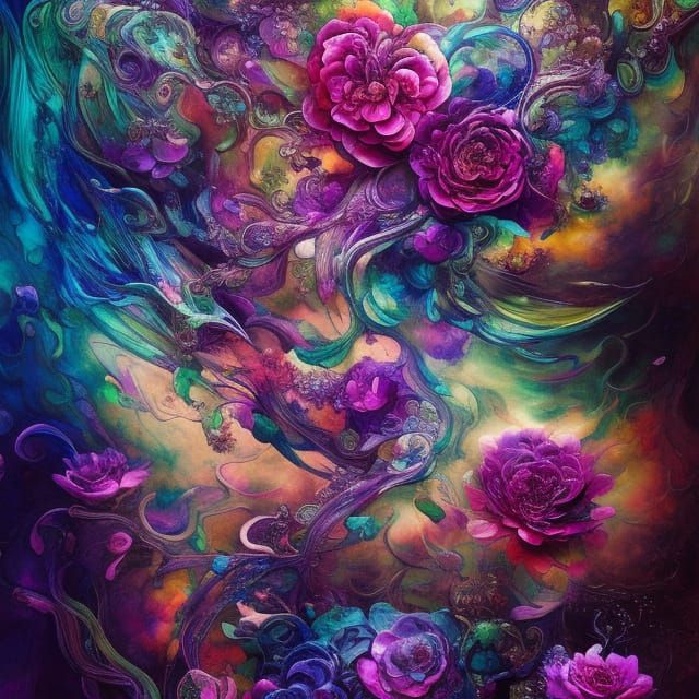 Cosmic Peonies: A Hyperdetailed Digital Painting
