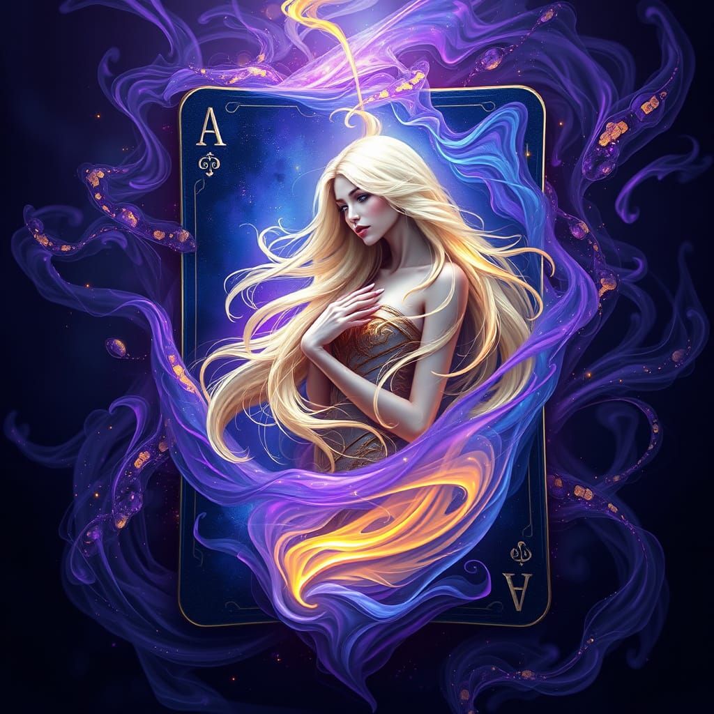 Mystical Female Character Dissolves into a Glowing Playing C...