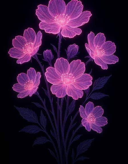 Neon Flowers Bouquet in Futuristic Sci-Fi Style