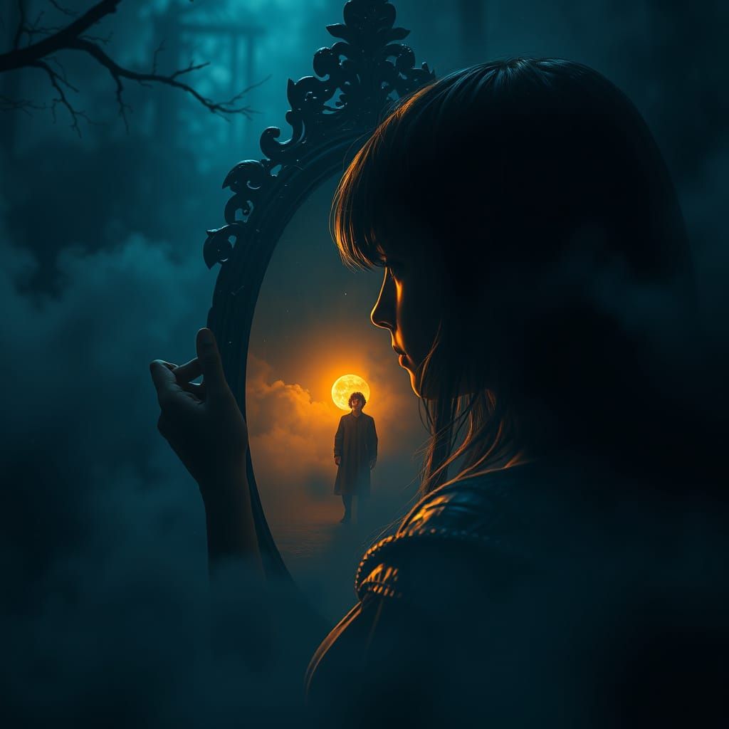 Ethereal Girl Beckons from Dark Fog