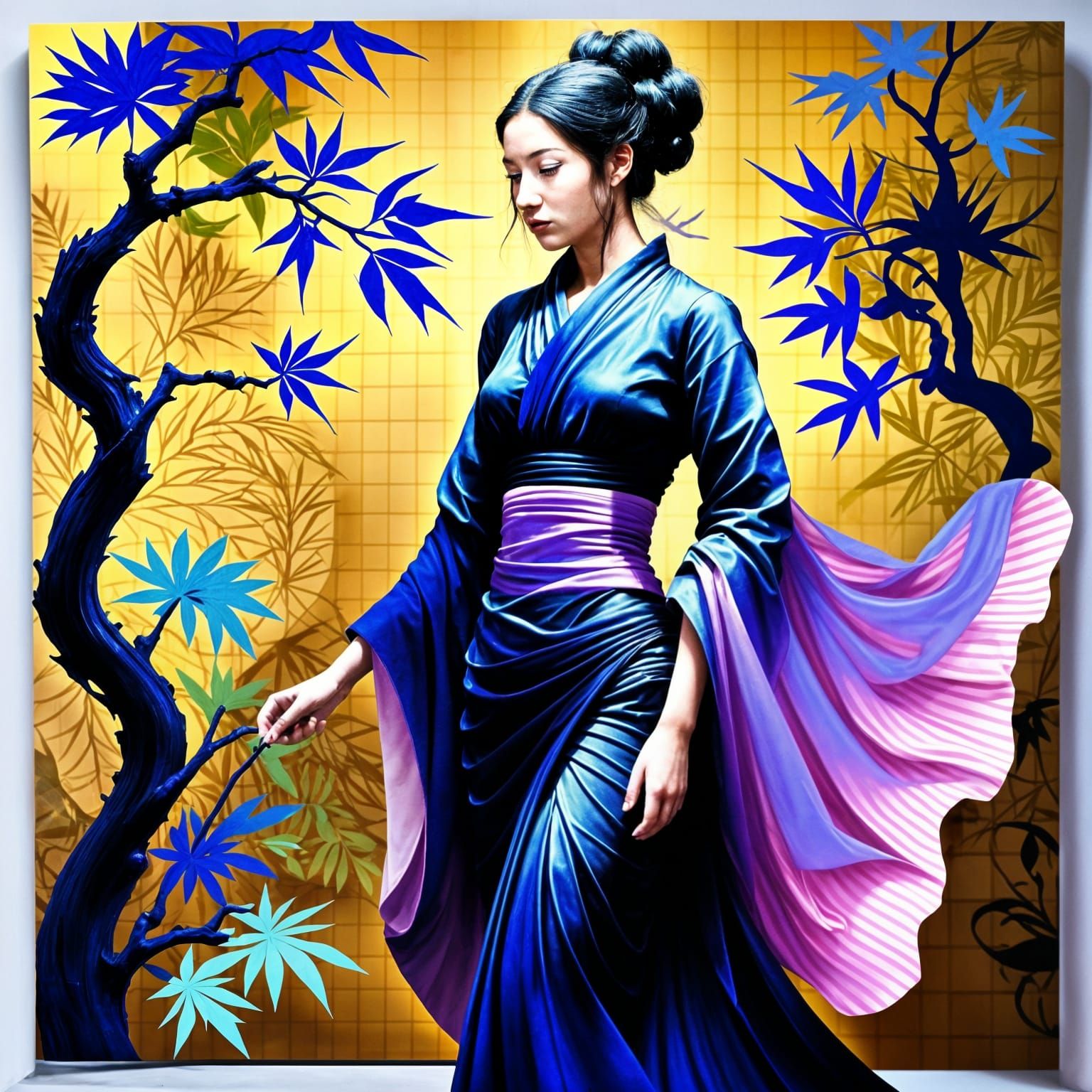 női alak és növények, szín varázslat