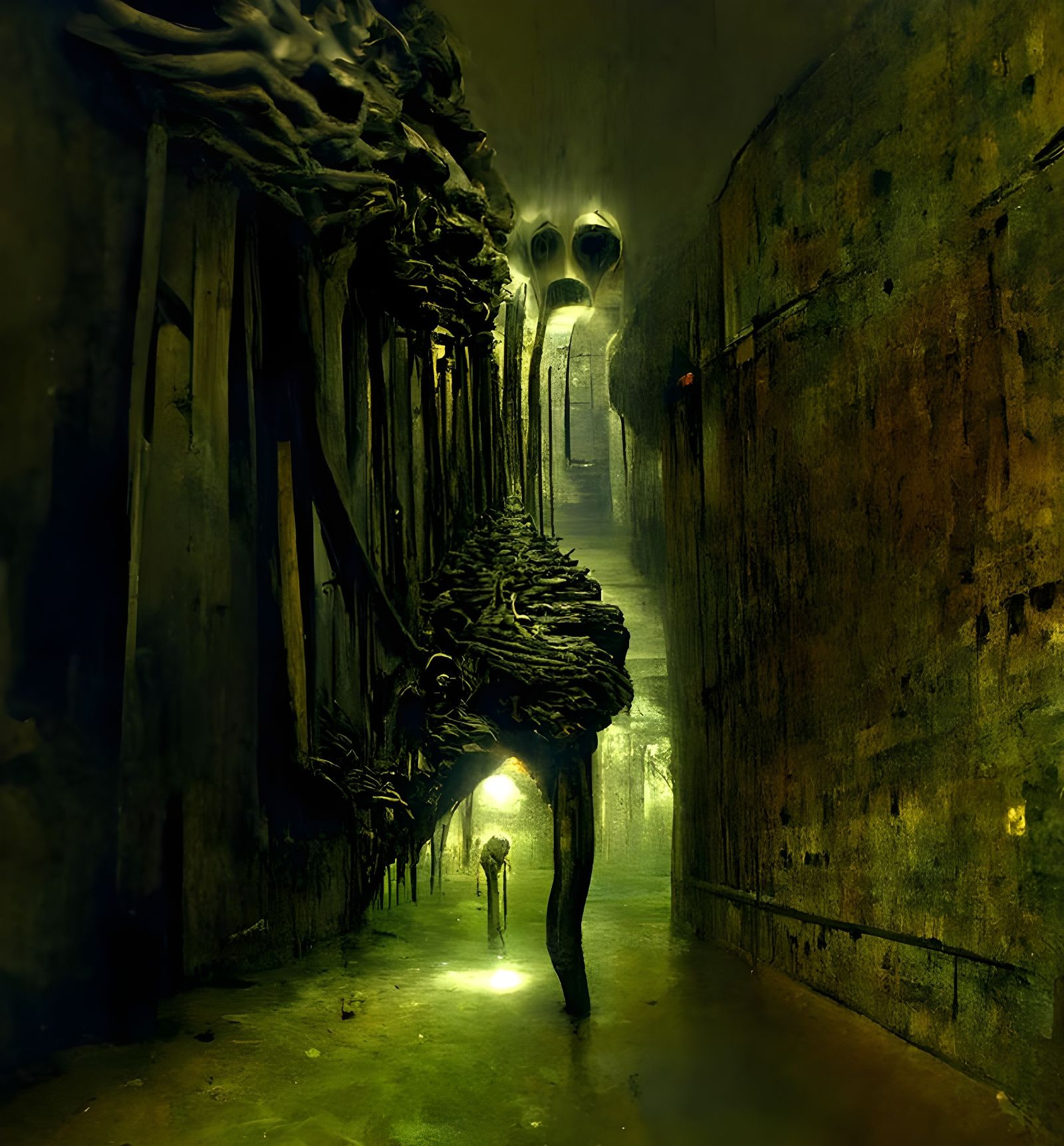 Ominous Ghosts in Dark Alleyway Tunnel
