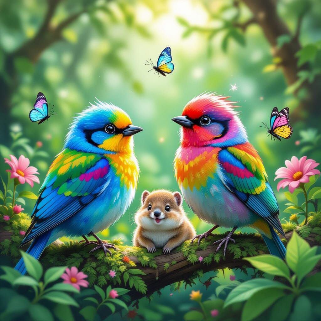 Dreamlike Scene of Rainbow Wildlife in Fantastical Style
