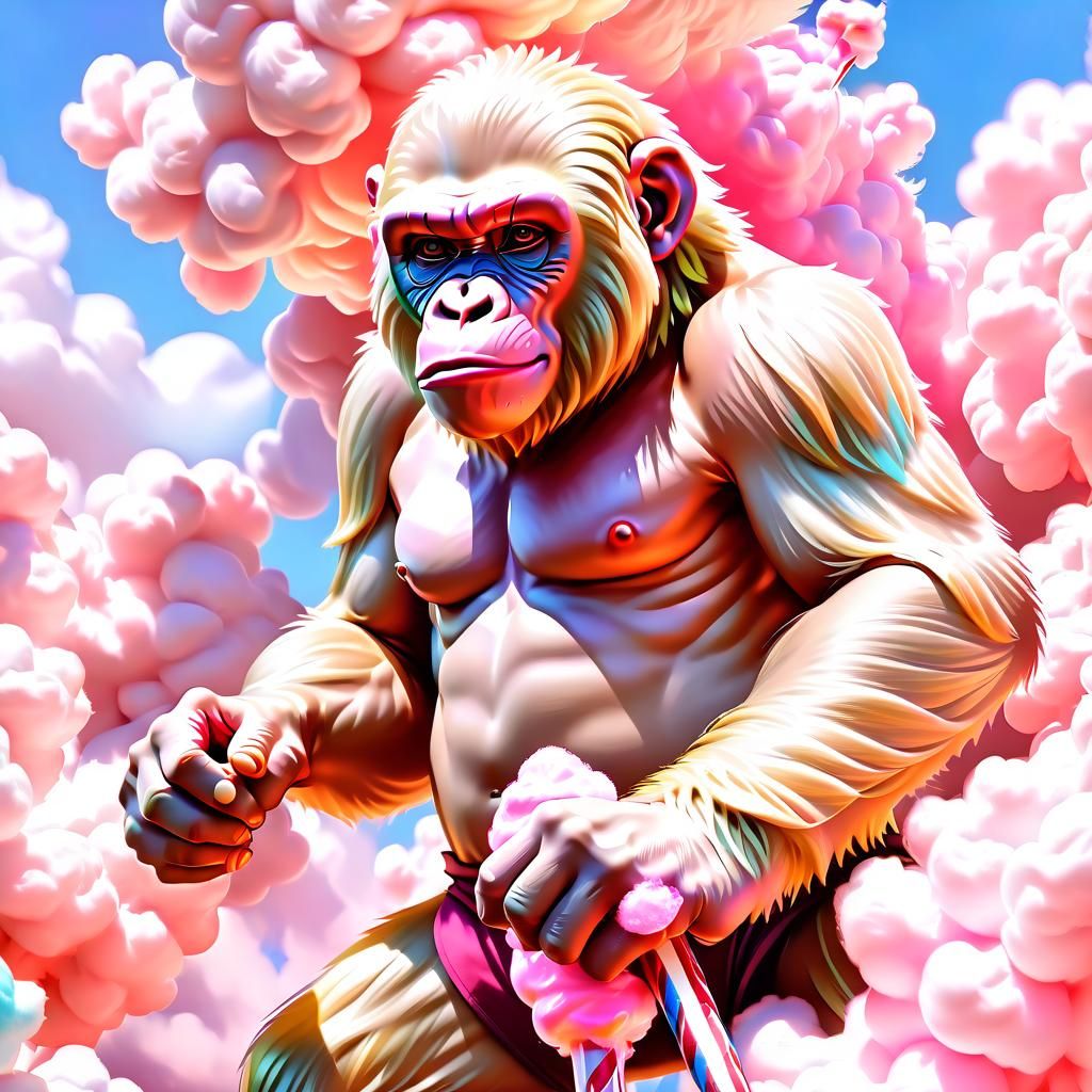 Albino Ape Dream in Pastel Cloudscape