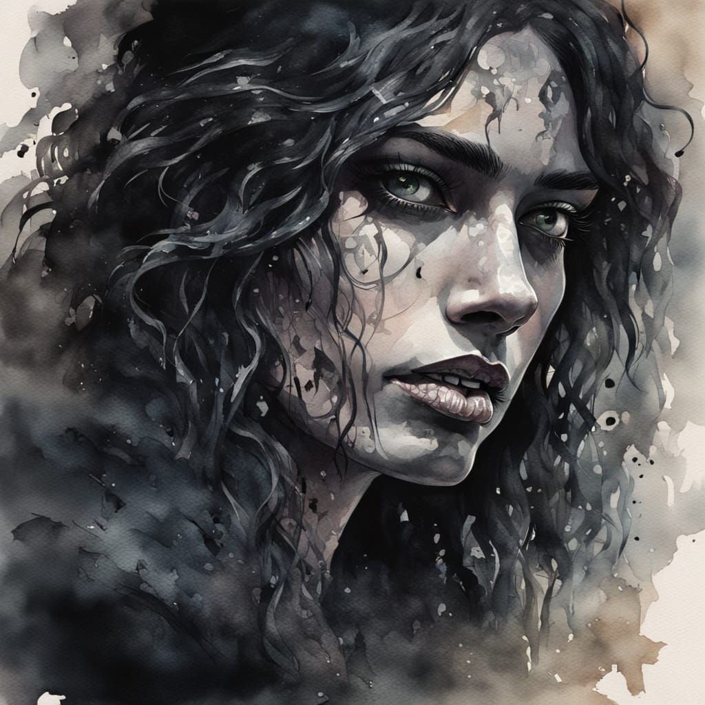 Ethereal Gothic Portrait in Watercolour