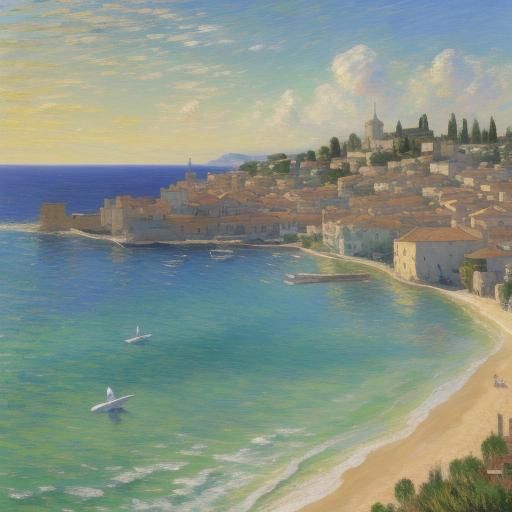 Mediterranean Coastline: French Impressionism Airplane Scene