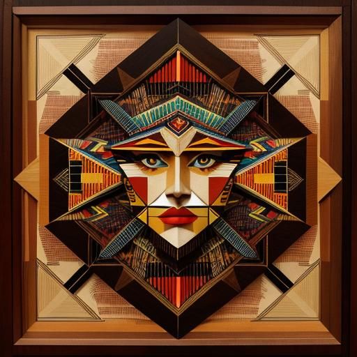 Abstract Aztec Portrait in Bauhaus Style