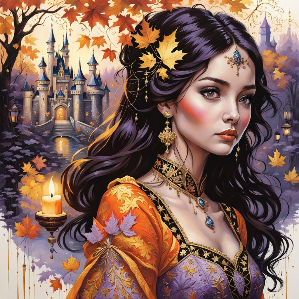 Ornate Disney Princess in Golden Maple Garden