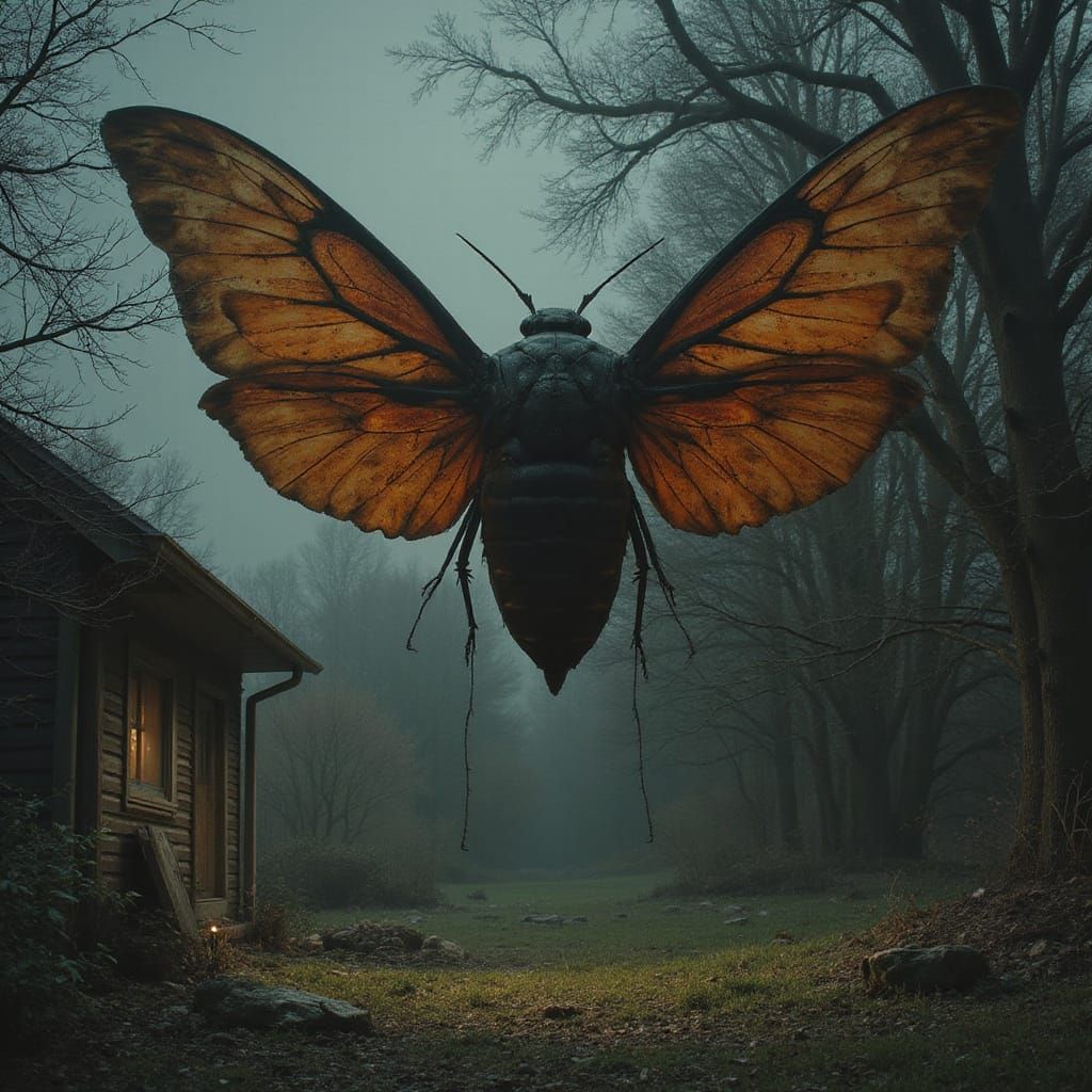 Horrific Gigantic Cicadas in Dimly Lit Yard