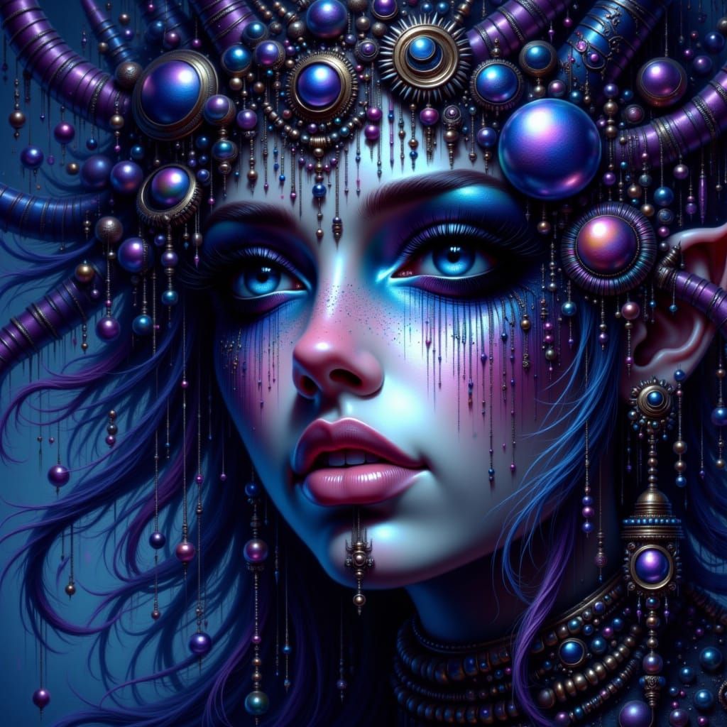 Mystical Woman with Indigo Aura, in Digital Painting Style