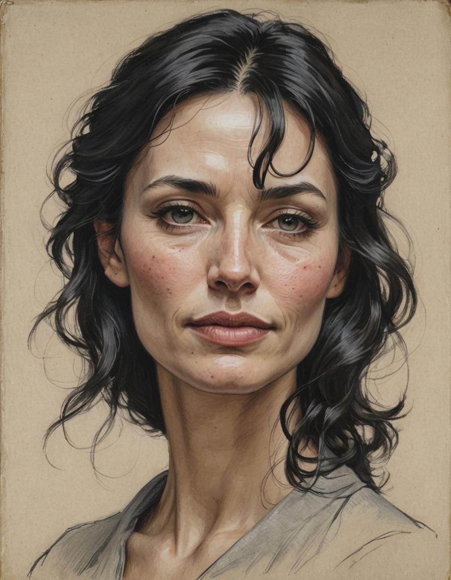 Realistic Portrait of Woman with Wavy Black Hair