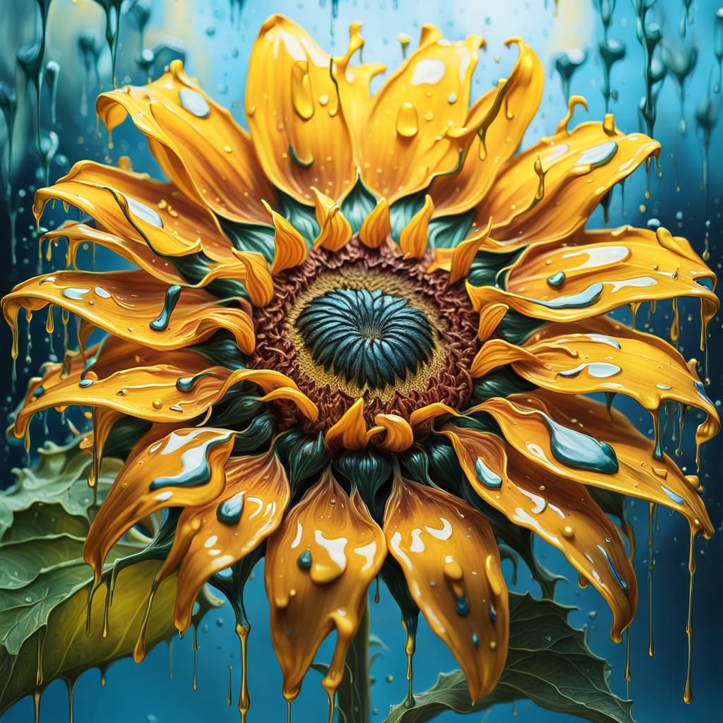 Surreal Melting Sunflower in Hyperrealistic Style
