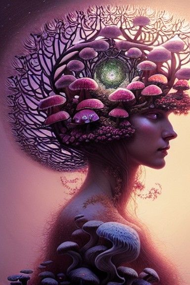 Visionary Fractal Goddess of Nature, Dark Fantasy Art