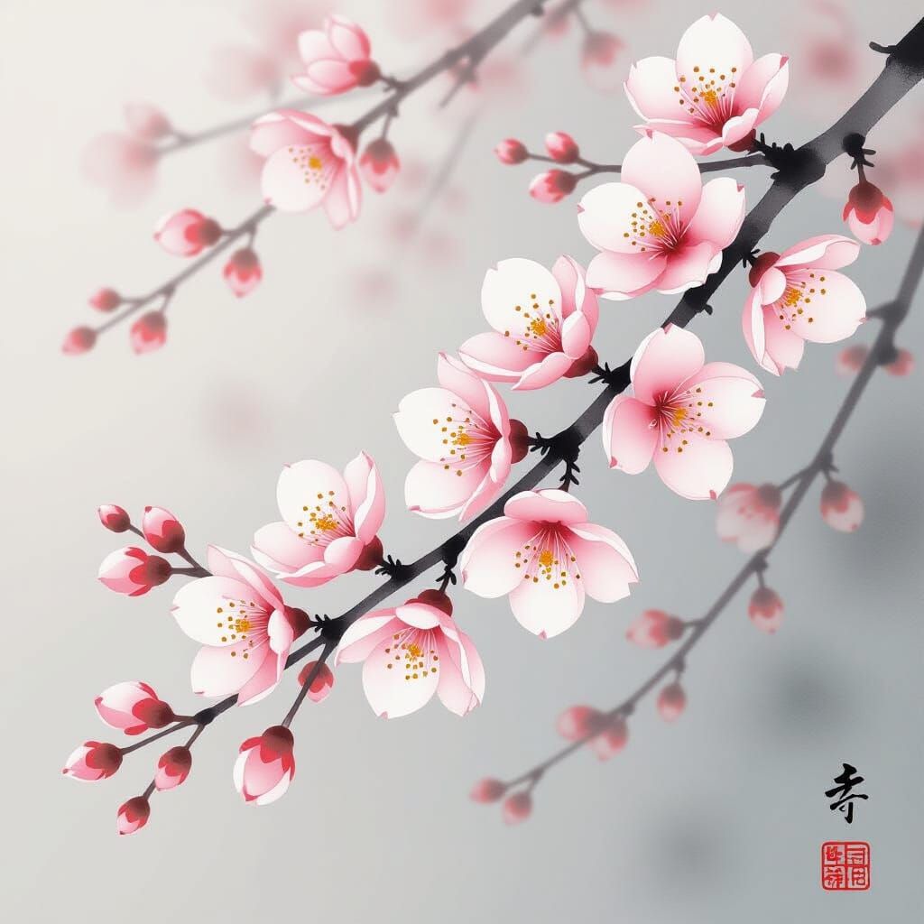 Sakura Blossom Spring Morning in Japanese Aesthetic