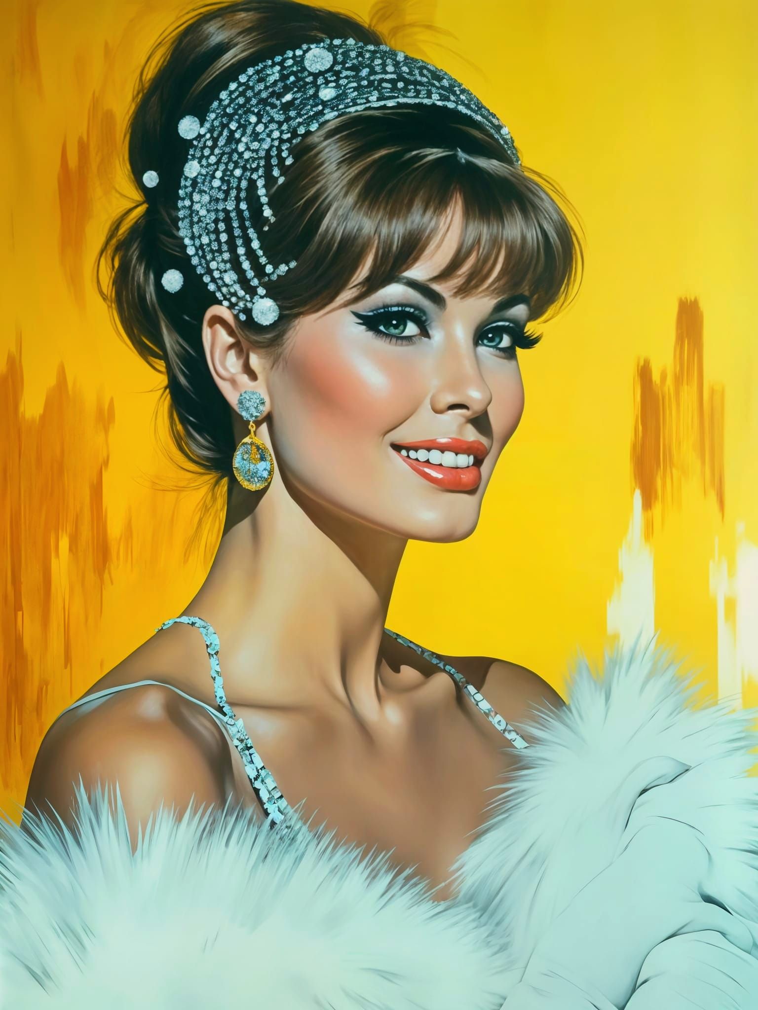 1960s Abstract Portrait Art of Raquel Welch