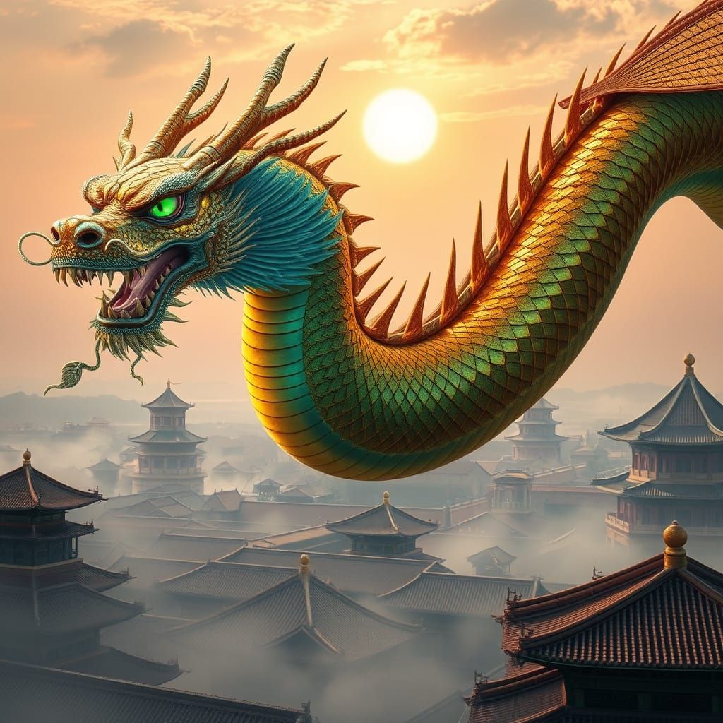 Majestic Chinese Dragon Soars Over Peking in a Cinematic Aes...