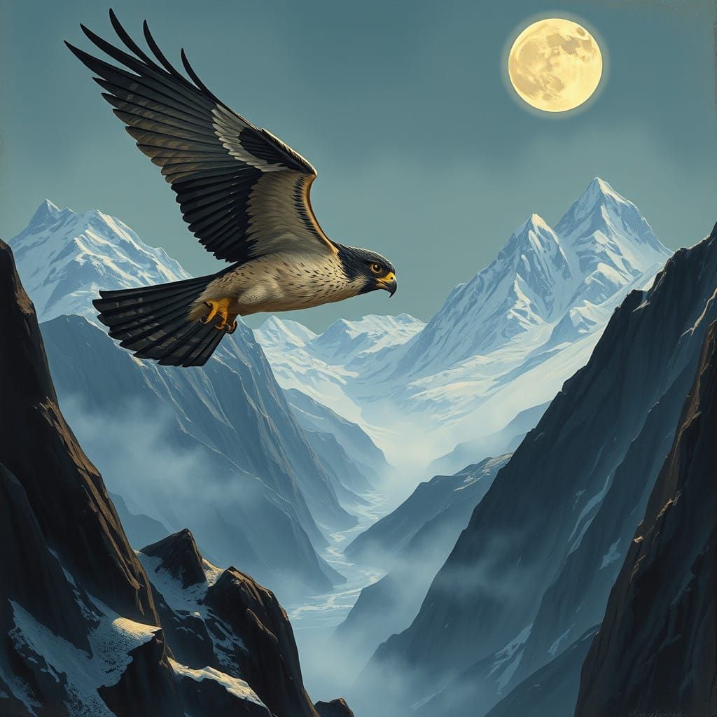 Surreal Falcon in Dreamlike, Symbolist-Inspired Landscape