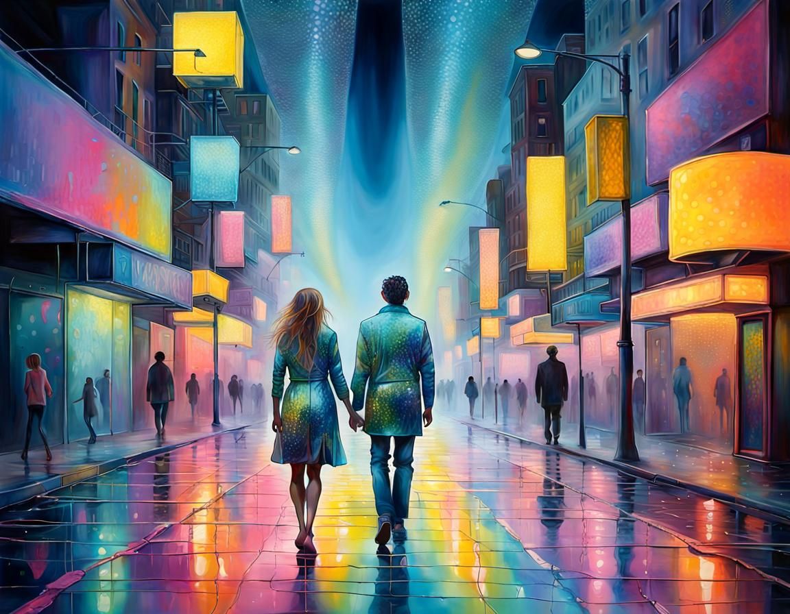 Neon Street Scene with Shadow Depth