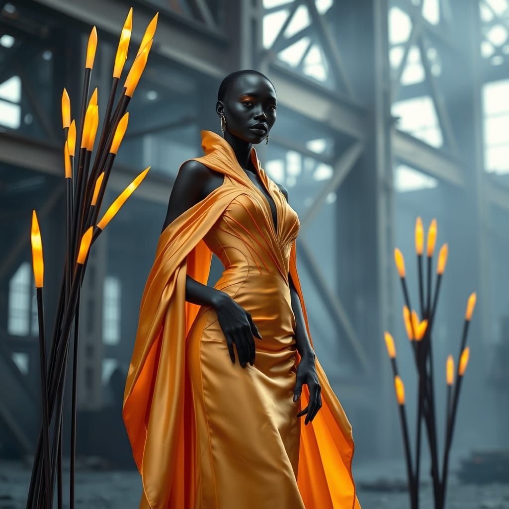 Phosphorus-Inspired Gown in Futuristic Industrial Set