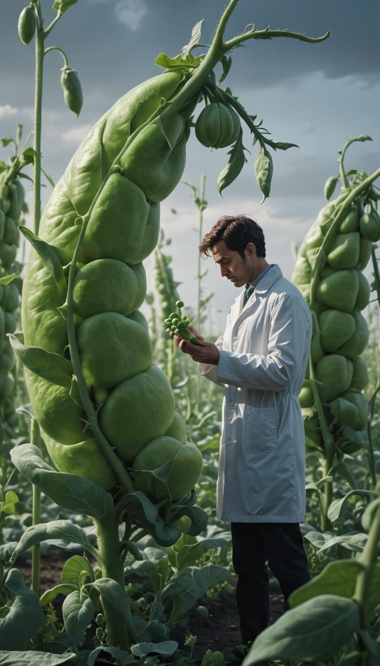 Surreal Giant Pea Pods in Experimental Field