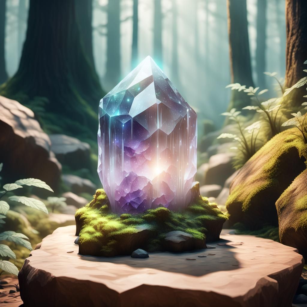 Glowing Magic Crystal in Mystical Forest