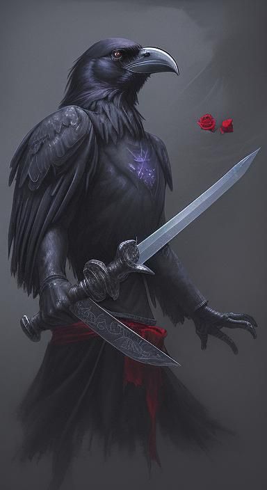 Raven, Rose, Tome, and Sword in Pixel Art