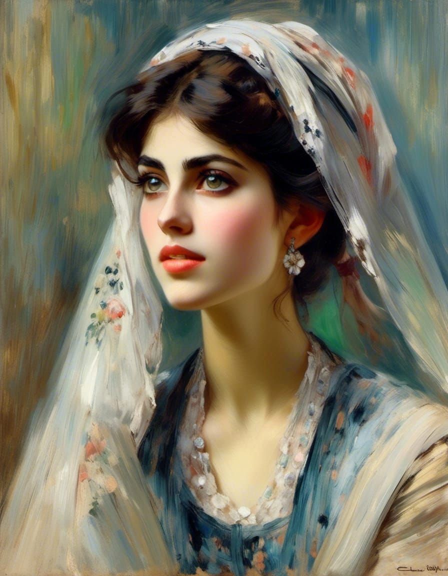 Palestinian Woman: Impressionistic Portrait with Mesmerizing...