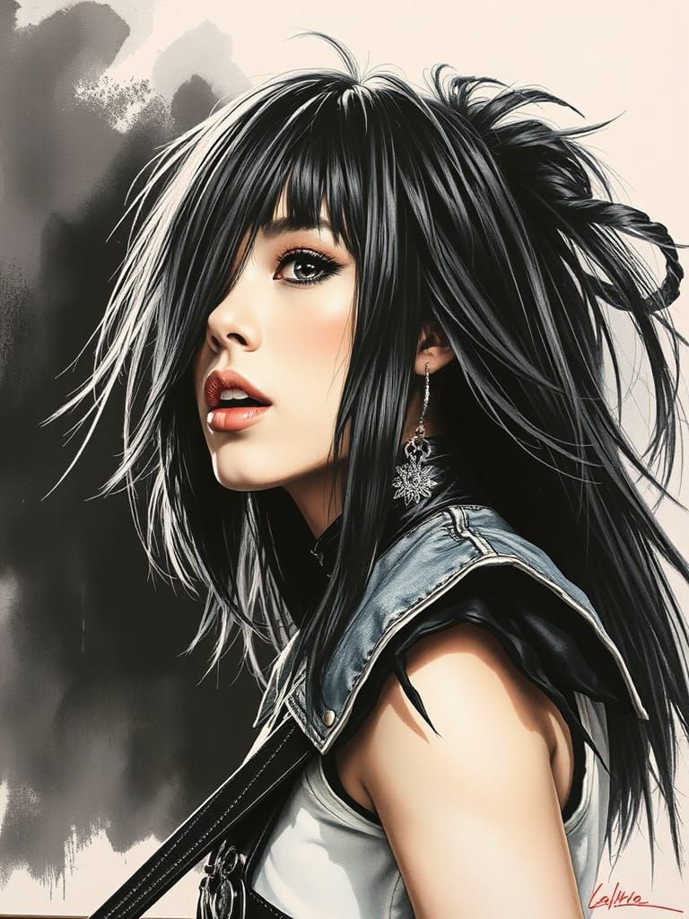 Emo Goth Rocker Portrait in Airbrush Style