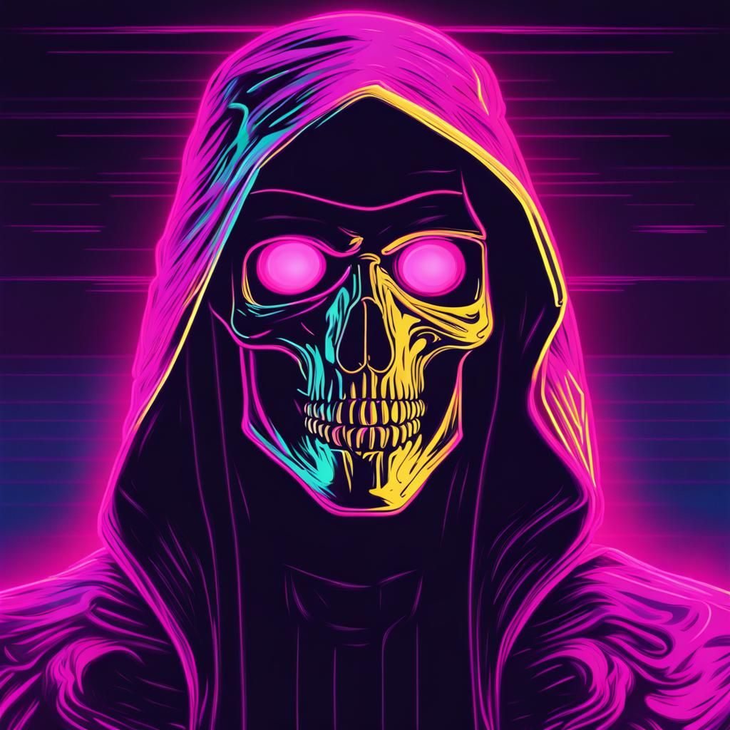 Synthwave Grim Reaper in Neon Retro Style