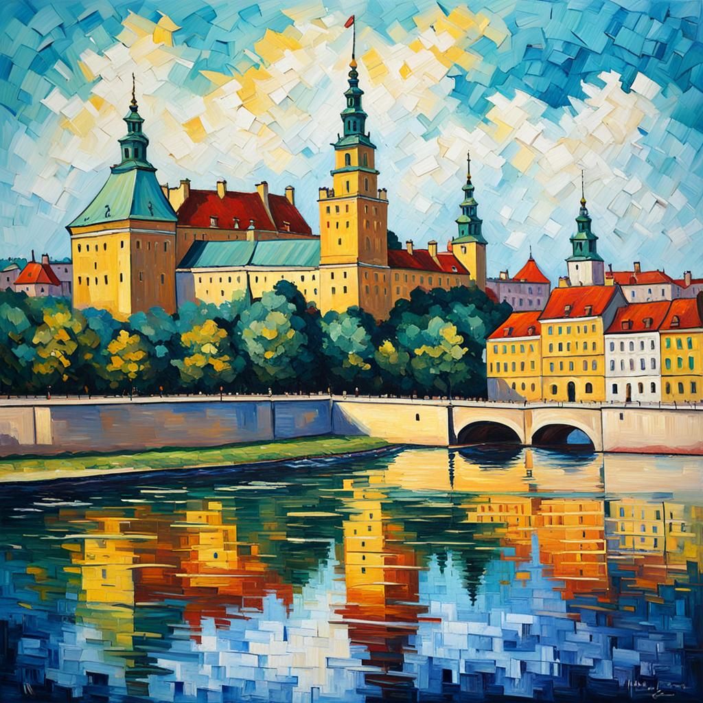 Warsaw Royal Castle in Expressionist Oil Painting