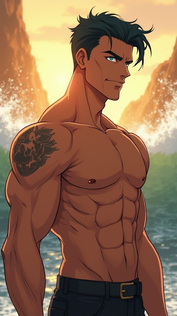 Anime Hero Portrait in Golden Twilight