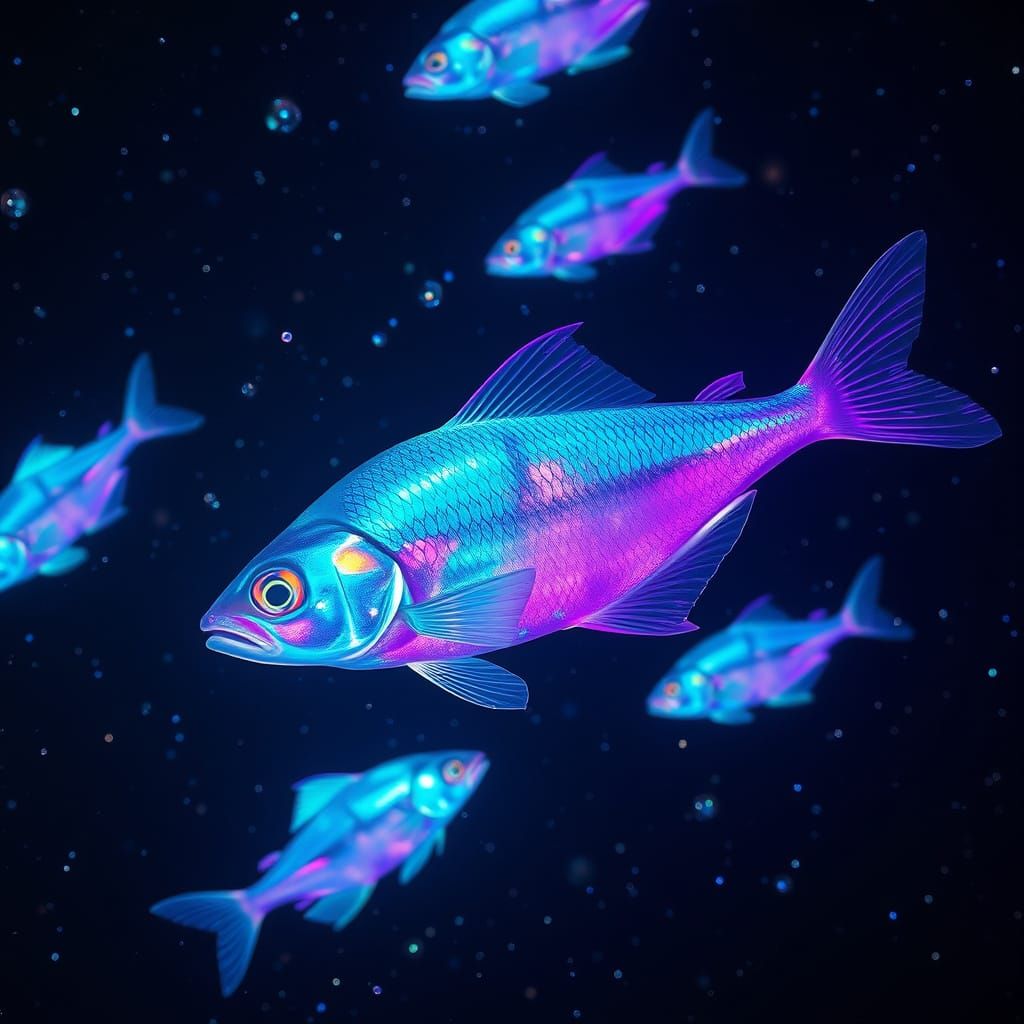 Surreal Cosmic Fish Shine Bright in Starry Outer Space