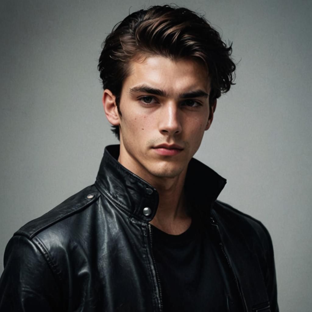 Handsome Teenage Boy in Leather Jacket
