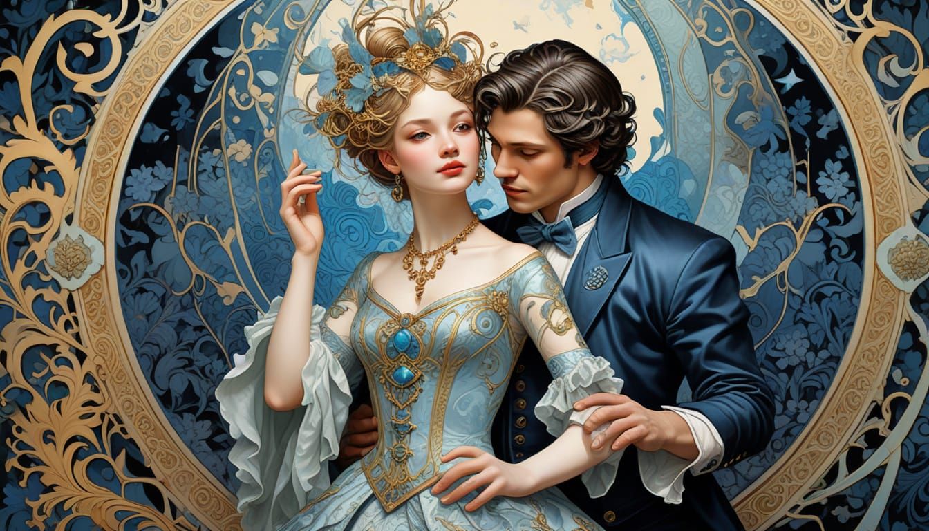 Ethereal Venice Mask Ball in Watercolour with Dancing Couple