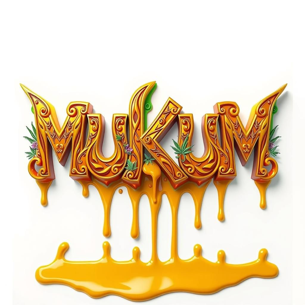 Golden Graffiti "MUKUM" in Futuristic Digital Art Style
