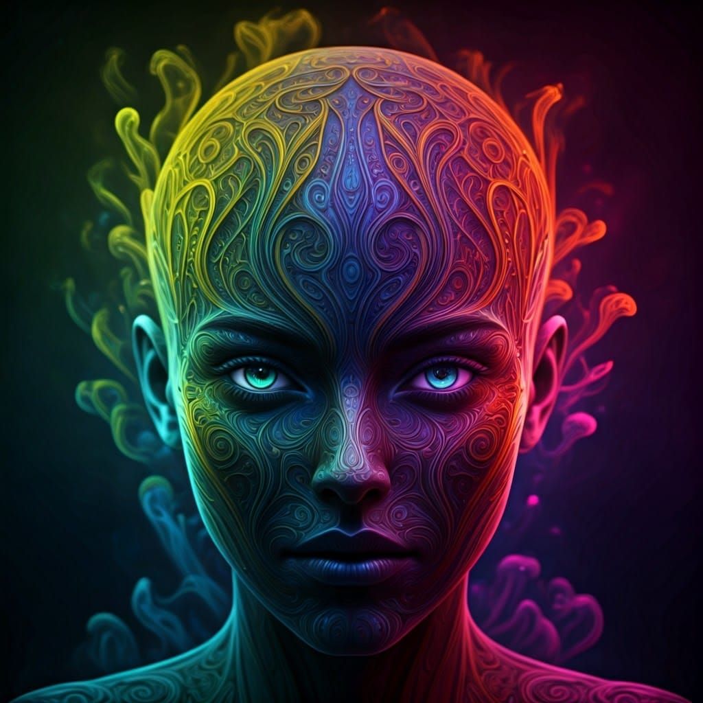 Rainbow Light Woman: Dynamic Digital Portrait
