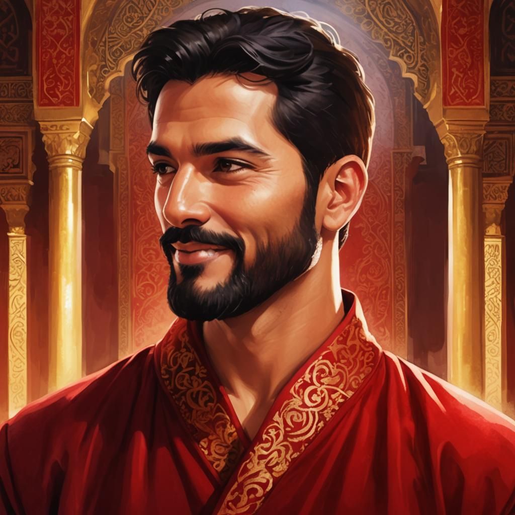 Smiling Man in Red Velvet Bathrobe Illustration