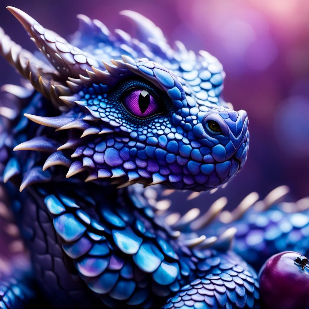 Magical Fusion: Tiny Dragon and Blueberry Macro