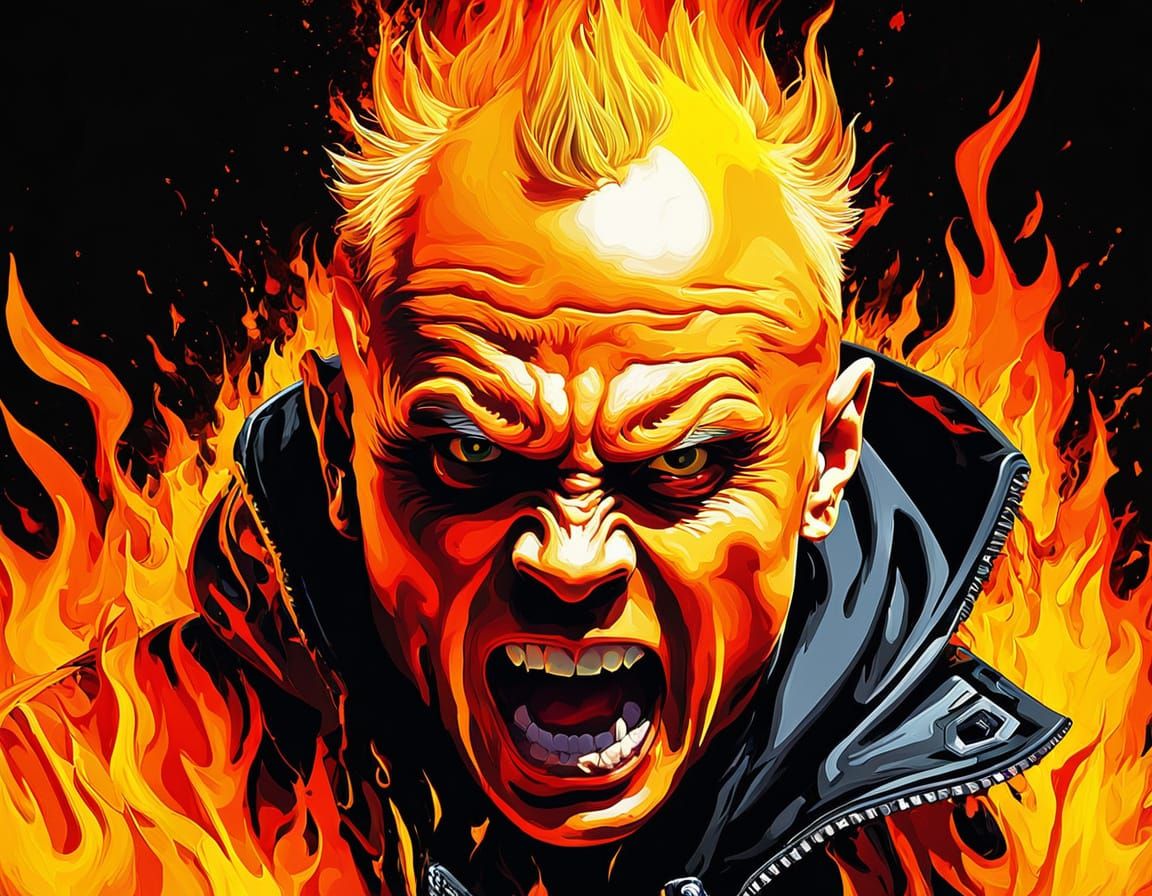 Keith Flint Engulfed in Flames: Stylized Digital Art