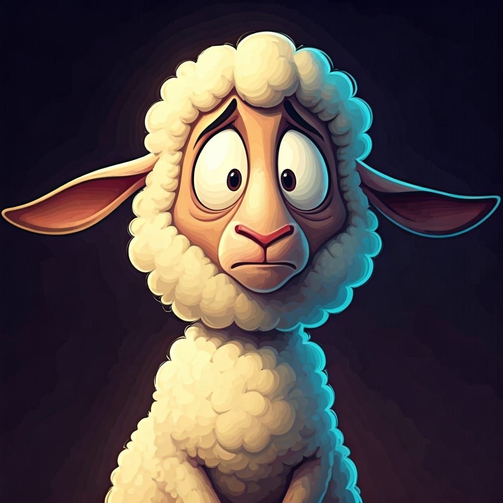 Cartoon Lamb Displaying Comedic Anxiety
