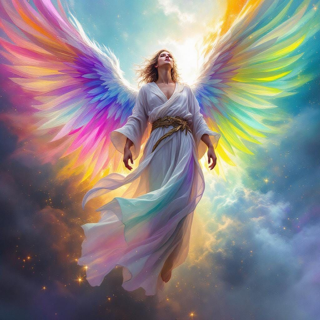 Rainbow Angel in Flowing Robes