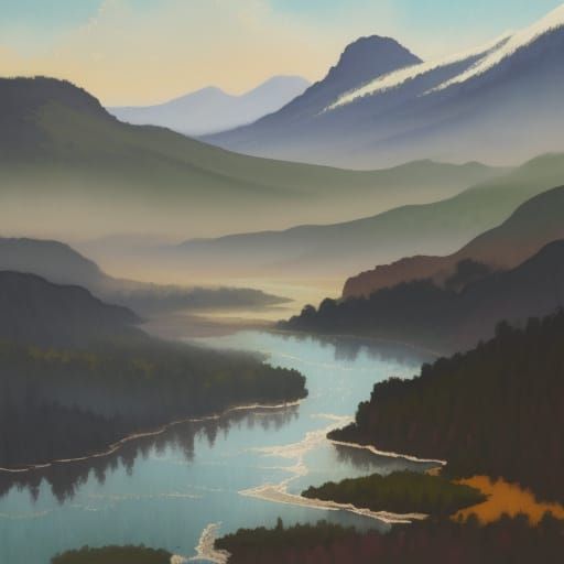 Vast Landscape Panorama in Impressionist Gouache Style