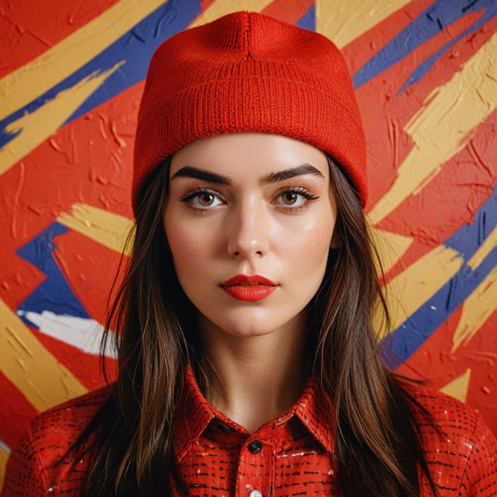 Pop Art Portrait of Woman in Red Hat