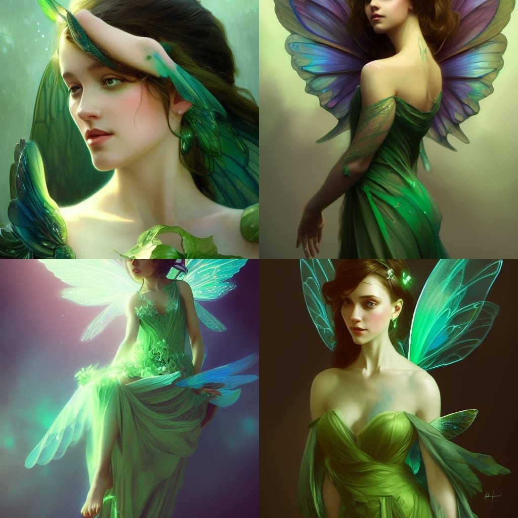 Fairy Portrait with Green Dress, Detailed Digital Art