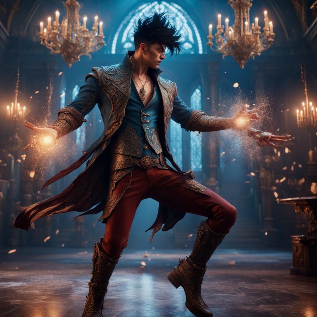 Warlock Dancing in Castle: Detailed Digital Art