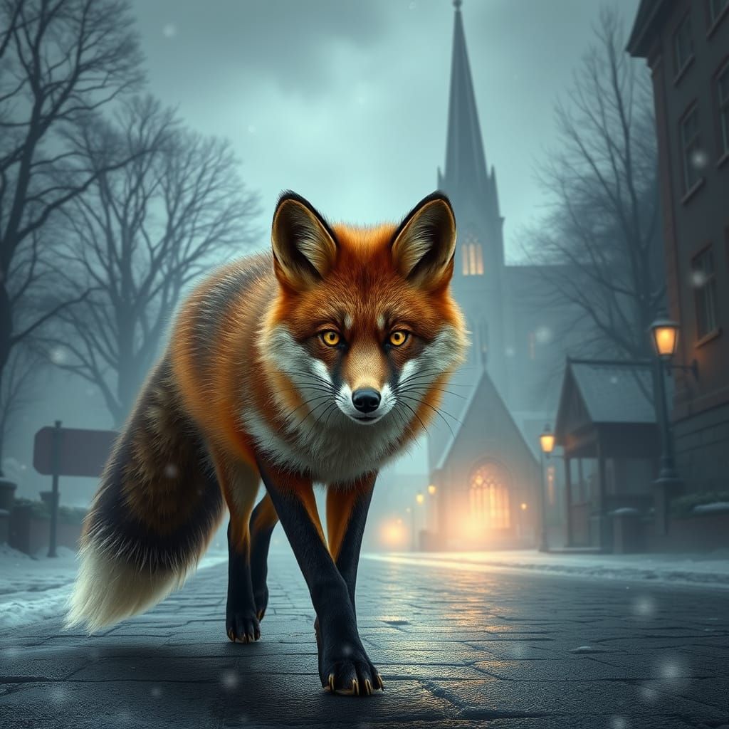 Whispering Fox Strolls Along Street Where Cemetery Meets Cit...
