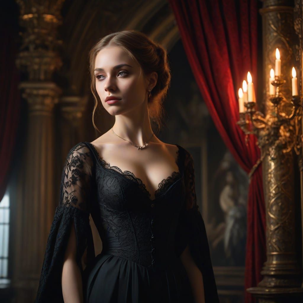 Ethereal Vampire Portrait in Rich Baroque Style